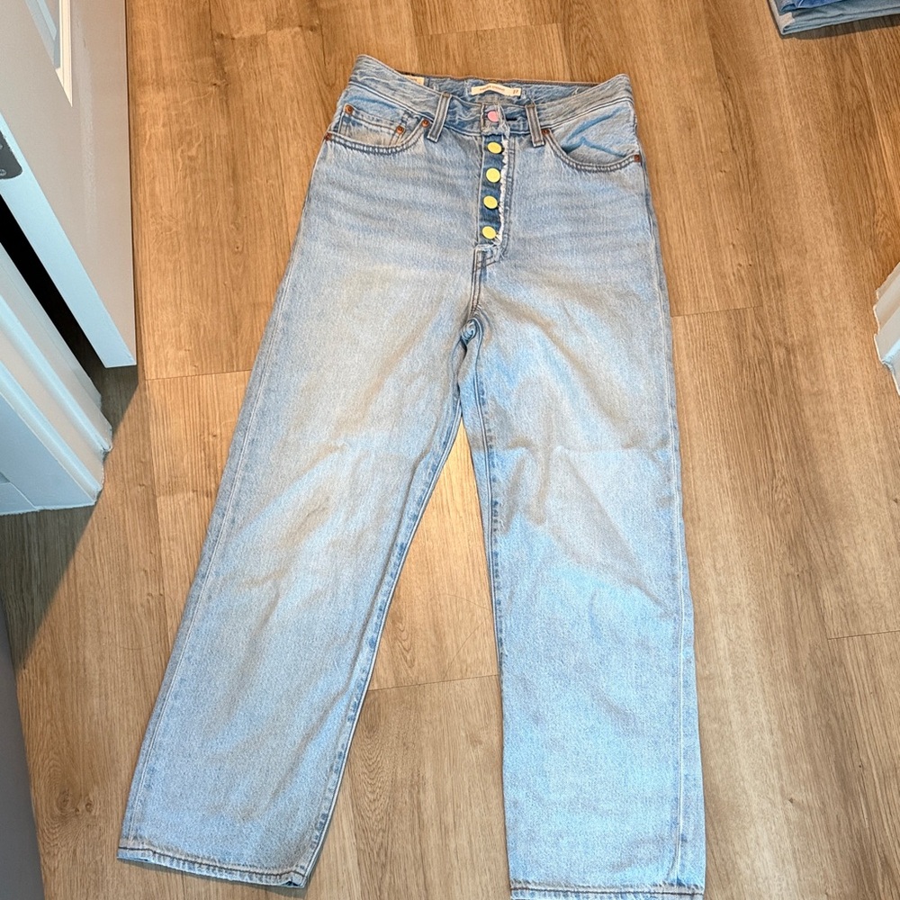 Light Wash Straight Leg Women’s Jeans with Button Fly